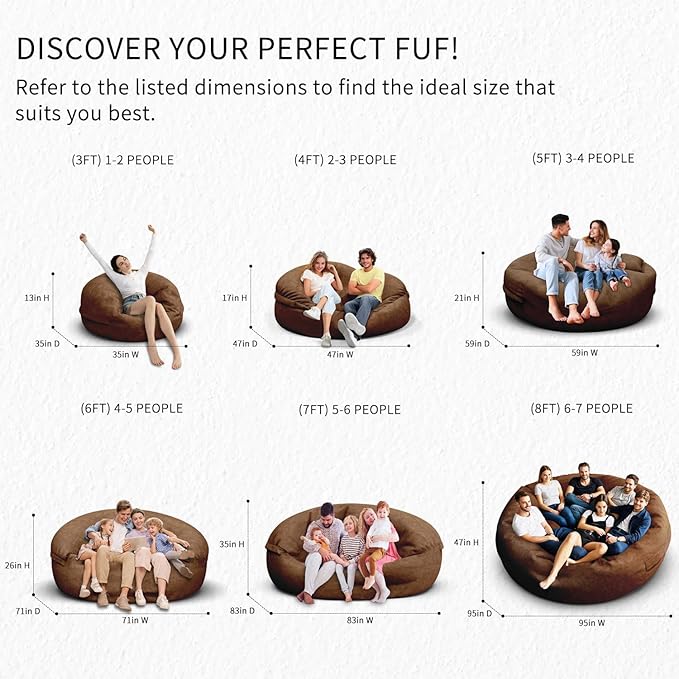 Bean Bag Chair for Adults 3FT,Soft Removable Cover for Teens/Girls Bedroom,Fluffy Giant Round Floor Beanbag Lounger Chairs (No Filler,Deep Coffee)-Ruum Studio Home