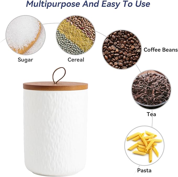 Kitchen Canisters for Countertop, Ceramic Coffee Canisters with Airtight Lids Food Storage Jars Sugar Container for Kitchen Counter Tea, Coffee Beans, Spice (#001White-27oz/800ml)-Ruum Studio Home