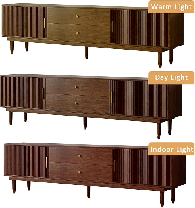 Mid Century Modern TV Stand for 75 inch TV, 78.7" Walnut TV Console with 2 Storage Cabinet & 2 Drawers, Entertainment Center, Media Console for Living Room/Bedroom-Ruum Studio Home