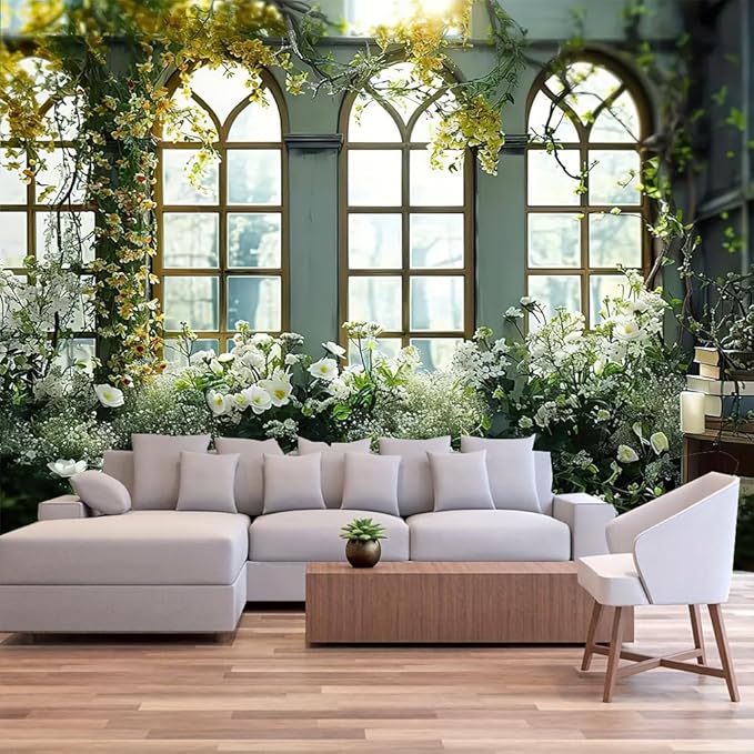 FENDROM Window View White Flower Tapestry Nature Landscape Classic Flower Vine Wall Hanging Party Decorations For Bedroom Living Room Dorm-Ruum Studio Home