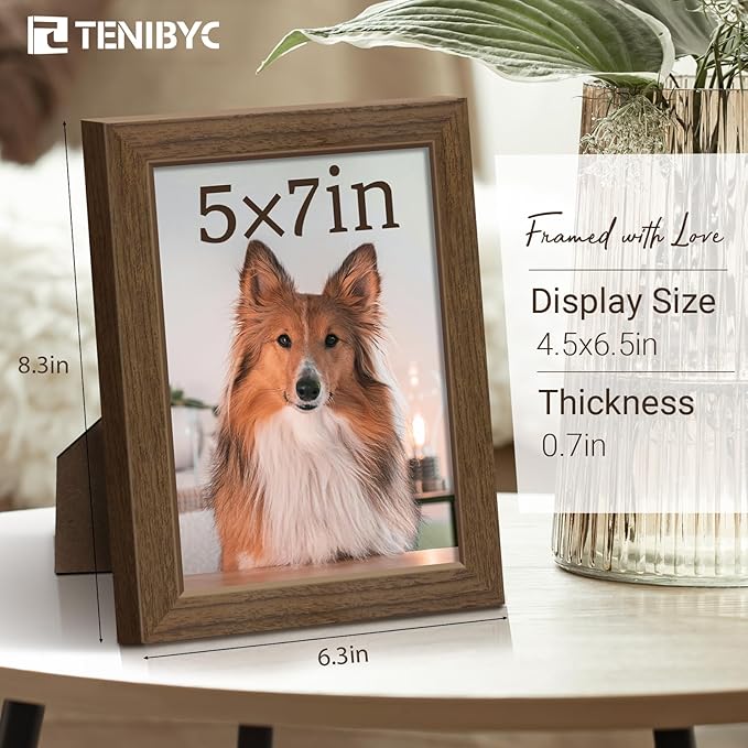 5x7 Picture Frame 3 Pack - Brown Woodgrain, Wood Photo Frame, HD Tempered Glass, Table Display or Wall Hanging-Ruum Studio Home