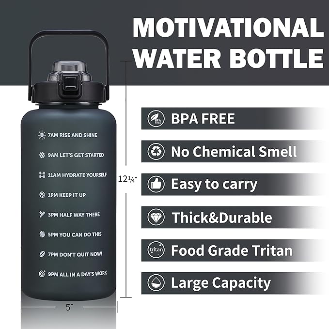 64oz,100oz,128oz Large Motivational Water Bottle with Time Marker, Leakproof & BPA Free Half Gallon Big Water Bottle with Straw Handle Tritan Frosted Water Jug for Gym,Fitness,Outdoor Sports-Ruum Studio Home
