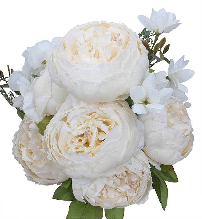 Duovlo Artificial Peony Silk Flowers Fake Flowers Vintage Wedding Home Decoration,Pack of 1 (Spring Milk White)-Ruum Studio Home