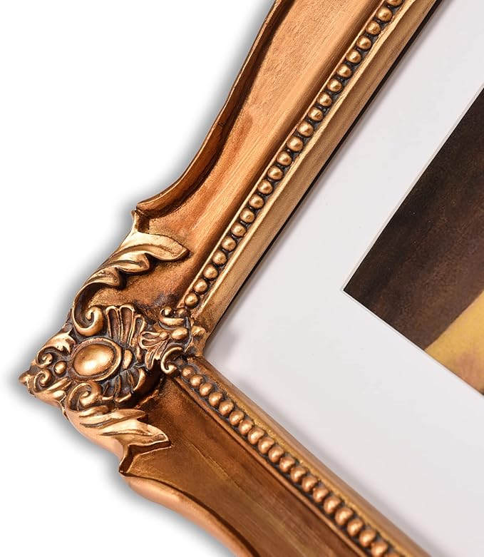 Vintage 11x14 Picture Frame with Embossed Flower, Ornate Gold Frame for 11x14 or 8x10 Photos with White Mat, Antique Baroque Frames with Hook for Wall Mounting Display(Bronze)-Ruum Studio Home