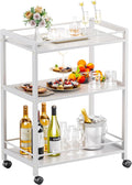 HITNET White Bar Cart, Home Bar Serving Cart, Kitchen Trolley on Wheels with Storage, 3 Tier Rolling Beverage Cart for Living Room Kitchen Home Office-Ruum Studio Home