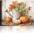 Autumn Pumpkin and Watering Can Canvas Wall Art, Rustic Fall Leaves Print Farmhouse Picture for Thanksgiving Decorations, Fall Wall Art Decor Ready to Hang-Ruum Studio Home