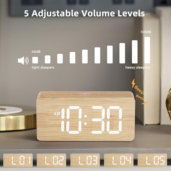 uscce Wooden Digital Alarm Clocks for Bedrooms: Dimmable Dual Alarm Clock with Large Numbers for Bedside Desk - Loud Alarm for Heavy Sleepers with Volume Control - Wood Decor & Gifts-Ruum Studio Home