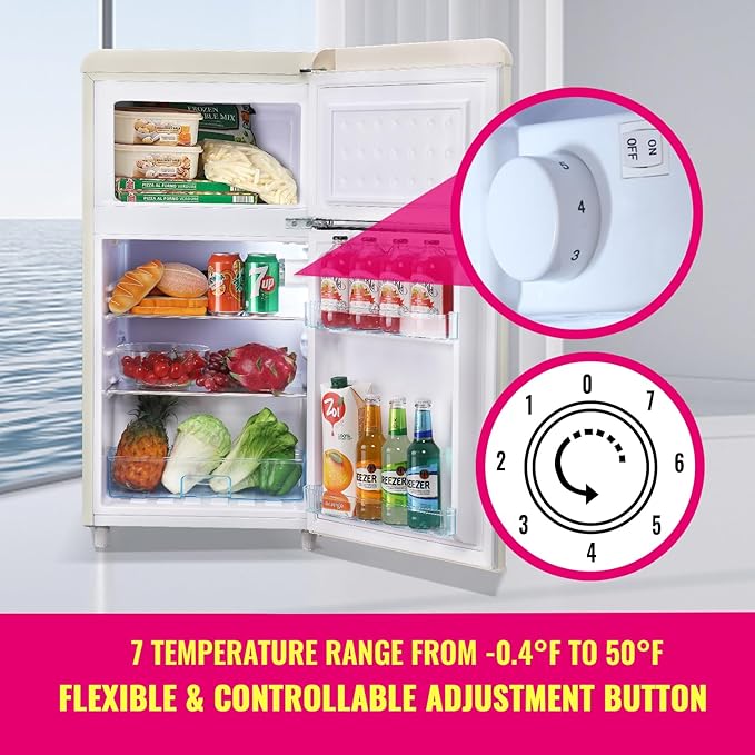 Retro Mini Fridge 3.5 Cu.ft Small Refrigerator with Top Freezer Compact Fridge Apartment Size Refrigerator Dual Door with Handles for Home Office Dorm-Ruum Studio Home