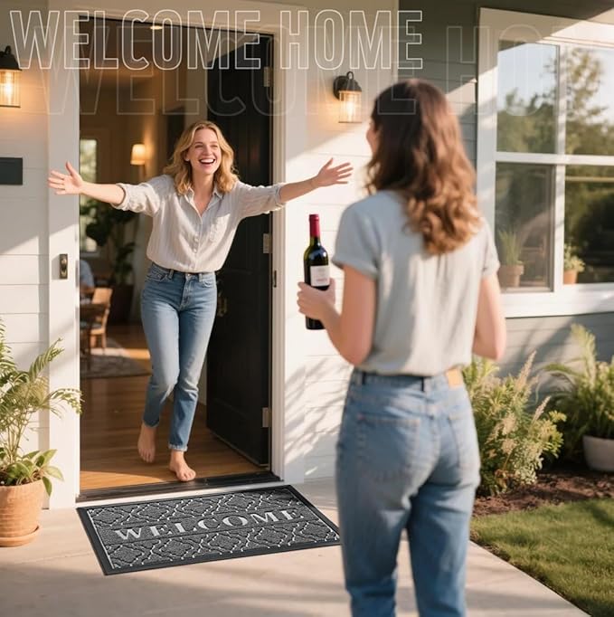 Yimobra Welcome Matt Outdoor Indoor 29.5x17, All-Weather Waterproof Front Door Mat Outside Entrance, Non-Slip Low Profile Porch Patio Doormat, Dark Grey-Ruum Studio Home