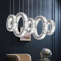Buccleuch Modern Crystal Chandelier, Dimmable LED Ceiling Light Fixture 5-Ring Adjustable Stainless Steel Pendant Light, Silver Crystal Chandeliers for Dining Room, Bedroom, Living Room - Cool White-Ruum Studio Home