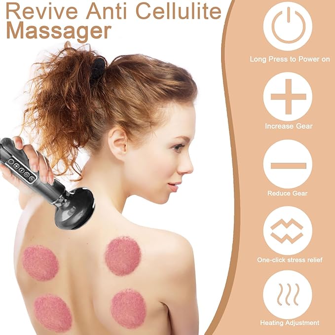 VHV Handheld Cellulite Massager Tool- Cupping Therapy Set, Elouris Cellulite Tool、Rechargeable Scraping and Cupping Machine,12-Level Adjustable Cupping kit for Massage Therapy、Cupping Machine.(Grey)-Ruum Studio Home