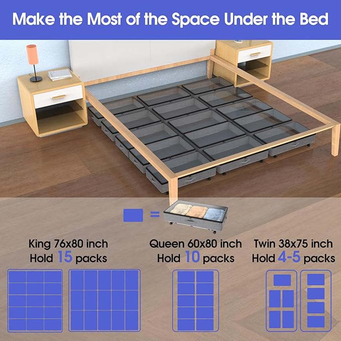 IUI Under Bed Storage with Wheels, 50L Capacity Under Bed Storage Containers, Under Bed Clothes Storage Containers with Clear Lid, Under Bed Storage Bins for Clothes,Shoes,Books,Toys,Gray,2 Pack-Ruum Studio Home