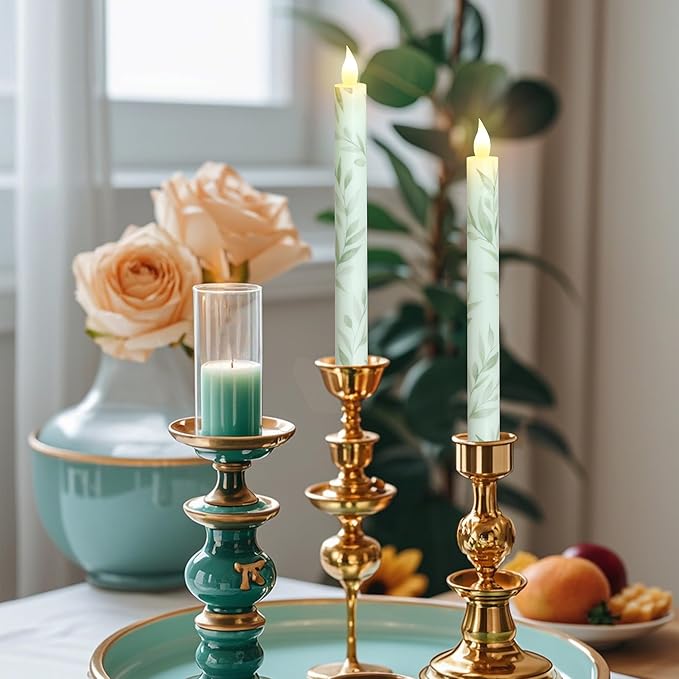 Willow Leaf Flameless Taper Candles with Remote & Timer Real Wax LED Taper Candles Flickering Candlesticks Battery Operated Candle for Home Wedding Party Summer Fall Christmas Decor 2 Pack 9.6"-Ruum Studio Home