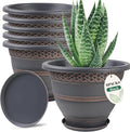 6 Pack 8 Inch Plant Pots, Plastic Flower Pot for Indoor & Outdoor with Drainage Holes & Saucer, Plaid Pattern Planters Garden Pots for Herbs-Ruum Studio Home