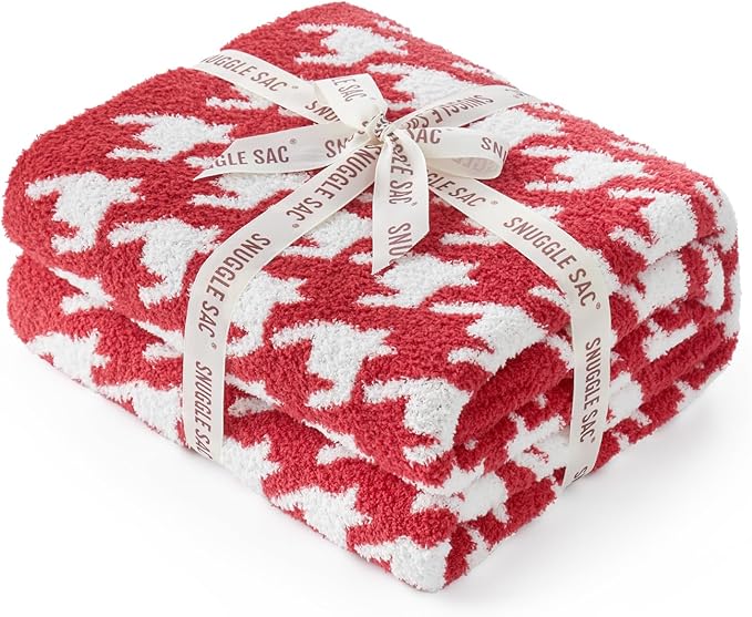 Snuggle Sac Christmas Red Houndstooth Throw Blanket for Couch, Reversible Super Soft Warm Blankets Cozy Knit Fuzzy Plush Lightweight Throws for Sofa Bed Houndstooth Red, 50x60 inches-Ruum Studio Home