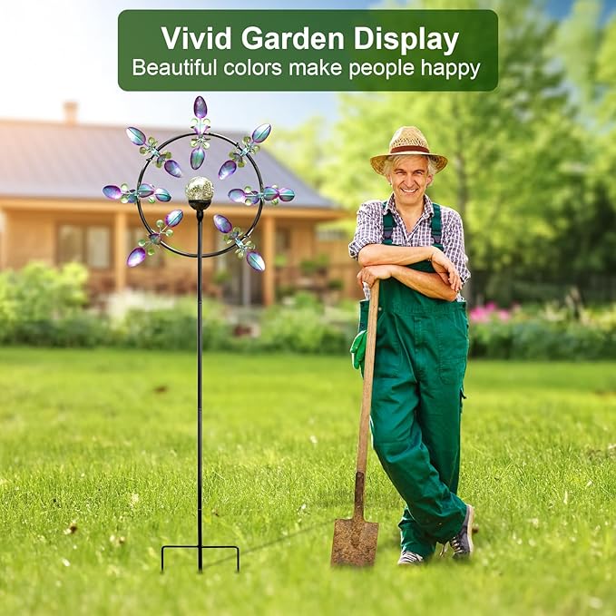 Large Solar Wind Spinners for Yard Art Garden-67 Inch 360° Metal Wind Sculptures Outdoor Clearance Kinetic Windmills with Multi Color Led Glass Ball-Ruum Studio Home