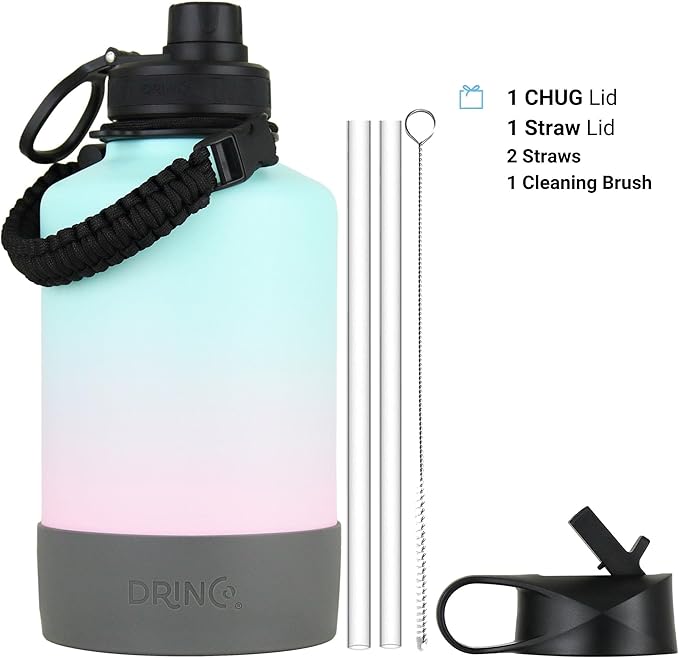 DRINCO Stainless Steel Water Bottle Spout Lid Vacuum Insulated Double Wall Water Bottle Wide Mouth (64oz 40oz 32oz 22oz 18oz 14oz) Leak Proof Keep Cold Sport Camping Hiking (64 oz, 64oz Macaron)-Ruum Studio Home