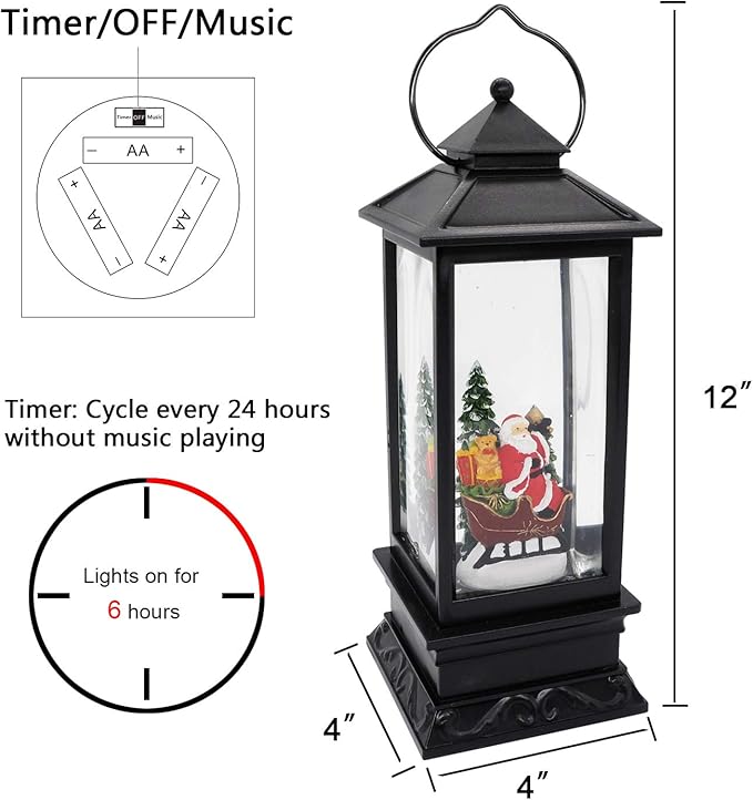 Eldnacele Singing Battery Operated & Plug-in Musical Lighted Christmas Snow Spinning Water Glittering Snow Globe Lantern Home Decoration and Gift, Santa Claus-Ruum Studio Home