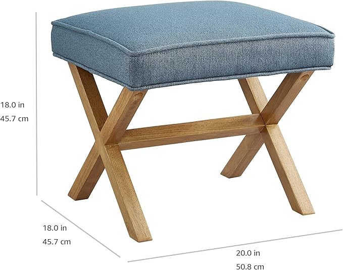 Amazon Basics Small Ottoman Foot Rest, Mid-Century Modern X Square Polyester Foot Stool, Indigo Blue, 20"W x 18"D x 18"H (Previously Rivet Brand)-Ruum Studio Home