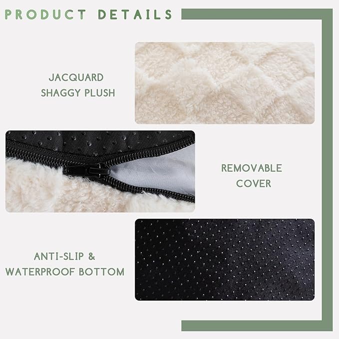 HIGOGOGO Round Stuffed Pouf Ottoman, Plaid Poufs with Foam Chunk Filling, Fluffy and Furry Pouf Foot Stool Storage Ottoman, 20 X 15 Floor Poufs Foot Rest for Living Room, Beige-Ruum Studio Home