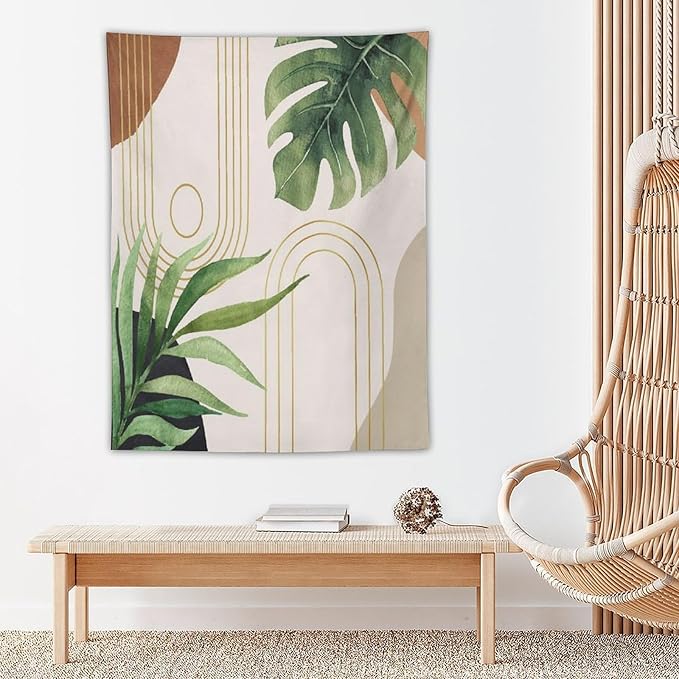Abstract Boho Tapestry, Mid Century Tropical Tree Leaves Modern Geometric Arch Bohemian Botanical Tapestry, Home Aesthetic Wall Hanging Art Decor for Living Room Bedroom Dormitory 60x60 Inch-Ruum Studio Home