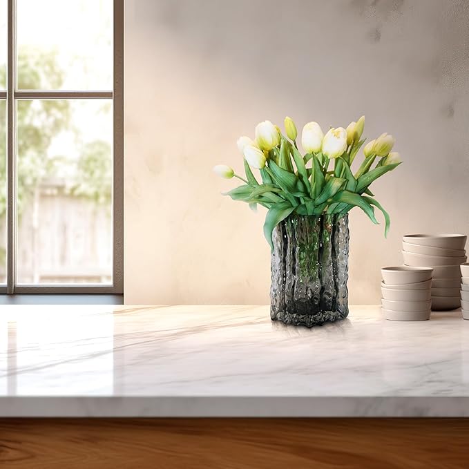 15pcs Artificial Tulips Flowers, Fake Tulips Real Touch, Faux Latex Bouquets, for Party Wedding Home Room Decoration (White)-Ruum Studio Home