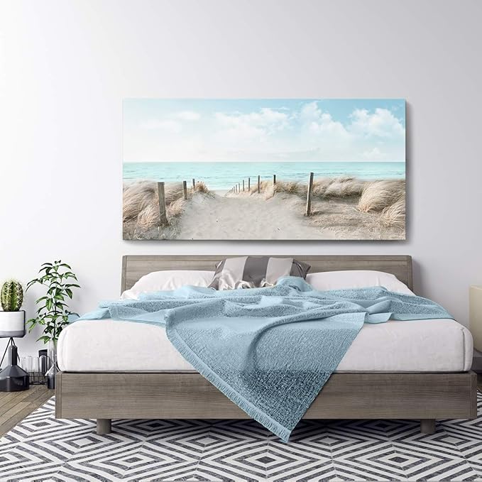 Large Canvas Wall Art Sky Beach Painting Picture Print on Canvas Framed Wall Art for Living Room Wall Decor for Bedroom Modern Coastal Landscape Room Decorations Artwork Size 60x30 Ready to Hang-Ruum Studio Home