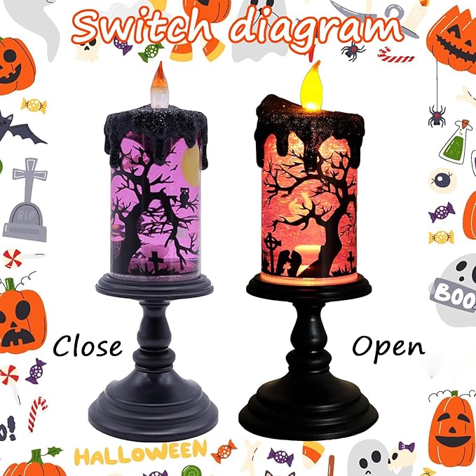 Halloween Snow Globe Tornado Flameless Candles Table Centerpiece for Celebration Party,Battery Operated LED Candle with 6 Hours Timer for Home Indoor Halloween Decoration (Ghost)-Ruum Studio Home