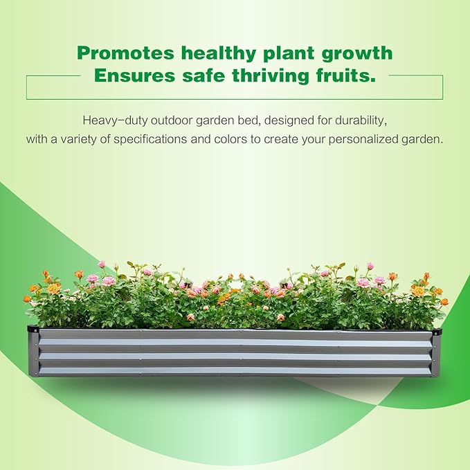 GARDMAX 8x4x1FT Galvanized Raised Garden Bed Kit, Metal Planter Boxes Outdoor with Easy Assembly, Large Garden Bed for Vegetables, Fruits, Flower, Herbs Rectangle Silver-Ruum Studio Home