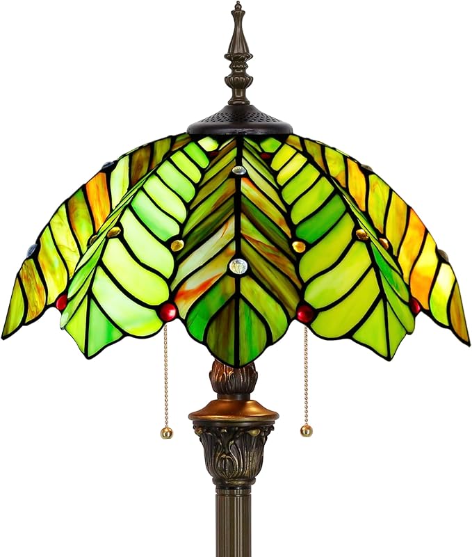 Tiffany Floor Lamp Stained Glass Lamp Standing Reading Light 16x16x70 Inch for Living Room (Amber Green Beach Coconut Tree Style)-Ruum Studio Home