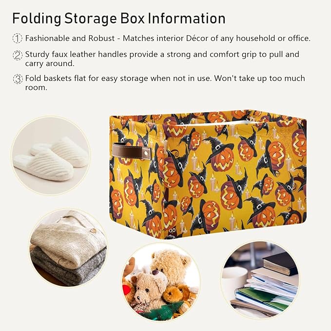 Storage Basket Bin Organizer Basket Collapsible Shelf Basket Cube with handle for Nursery Bedroom Bathroom, one sizex1, Pumpkin-Ruum Studio Home