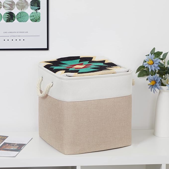 Bidtakay Fabric Storage Baskets for Organizing Beige 13 Inch Collapsible Square Baskets 3 Pack Organization Bins Large Cube Storage Bins Closet Baskets for Shelves Clothes-Ruum Studio Home