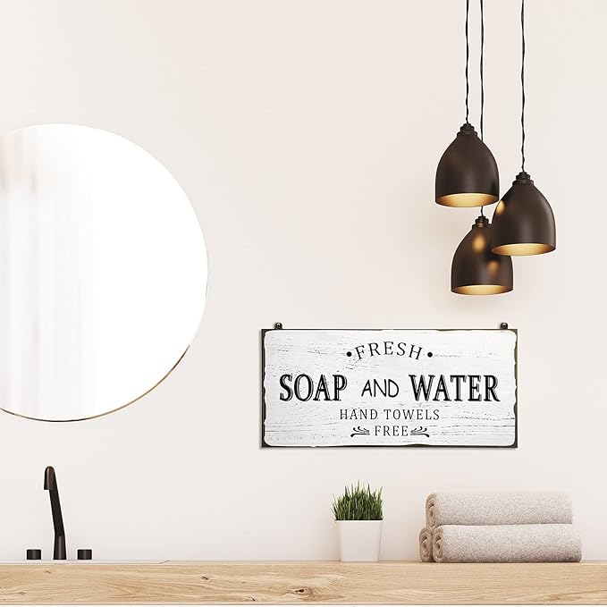 Jetec Farmhouse Bathroom Decor, Fresh Soap and Water Sign Vintage Bathroom Wood Plaque Rustic Wall Decor for Wall Art Decoration Restroom(Classic)-Ruum Studio Home