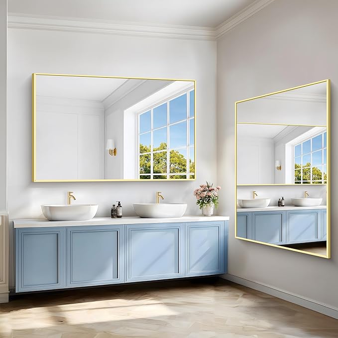40x60inch Gold Bathroom Mirror, Gold Rectangle Mirror with Frame, Large Rectangular Wall Mirrors for Bathroom, Living Room, Hair Salon, Big Farmhouse Mirror Hang Horizontal/Vertical-Ruum Studio Home