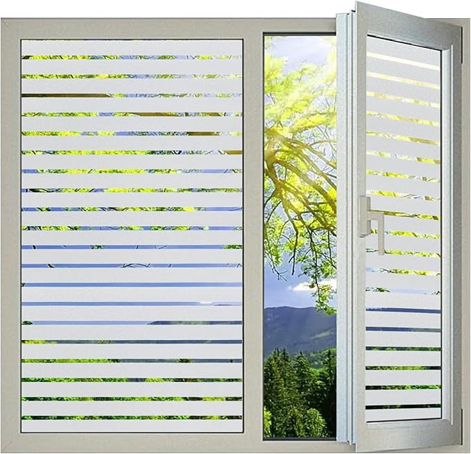 Window Privacy Film with Installation Tools, Stripe Window Film, Static Cling, Anti UV, Heat Control, Ideal for Home Shower Office Glass Door (Stripes Pattern, 45.2X314.9Inch)-Ruum Studio Home