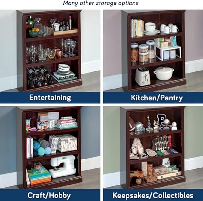 Sauder Miscellaneous Storage 3 Bookcase/Book Shelf, L: 35.28" x W: 13.23" x H: 43.78", Select Cherry finish-Ruum Studio Home