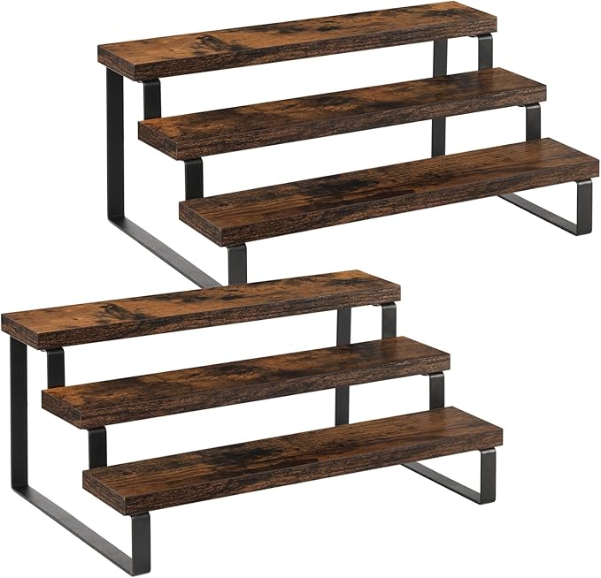 YINMIT Wooden Display Riser Stand, Tiered Perfume and Cologne Organizer Stand, 3 Tier Spice Rack Organizer, Rustic Display Shelf for Candles (3 Tier, 2 Pack)-Ruum Studio Home