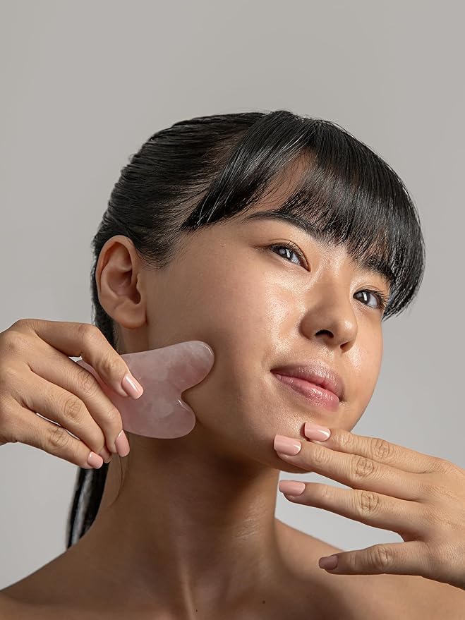 Mount Lai Rose Quartz Gua Sha Facial Tools, Pink Quartz Gua Sha Facial Tools Set and Roller, Guasha Tool for Face to Relieve Muscle Tension and Reduce Puffiness, Anti Aging Skin Care Sets for Women-Ruum Studio Home