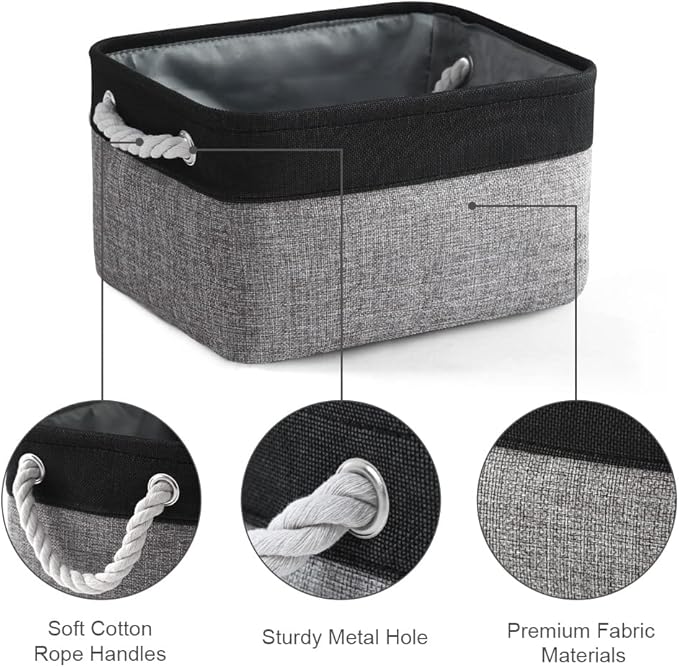 TheWarmHome Storage Basket for Organizing - 14x10x7 inch Medium 3 Pack Collapsible Storage Bin for Shelves with Rope, Fabric Storage Cubes for Organizer Cloth Gift Toy Closet (Black & Grey)-Ruum Studio Home