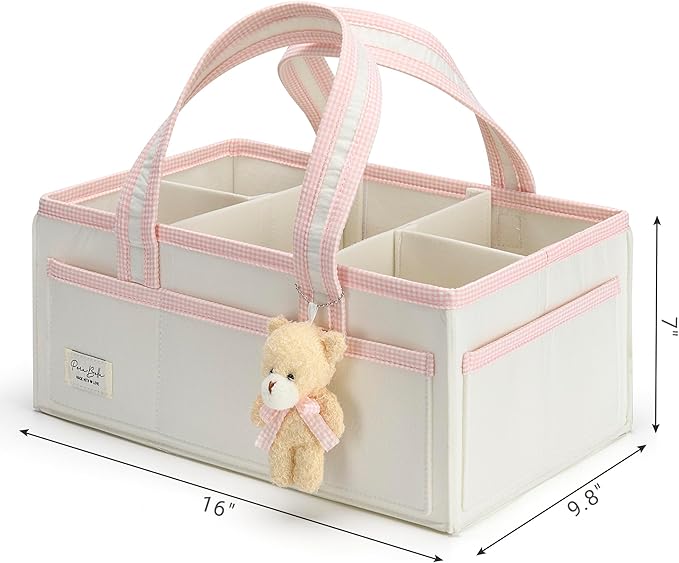 PeraBella XL Diaper Caddy Organizer With Handle, Baby Shower Gifts Basket Bag, Registry Search Must Haves Items, Newborn Girl Boy Nursery Storage Organizer, Baby Bag Essentials, Car Diaper Caddy Cart-Ruum Studio Home