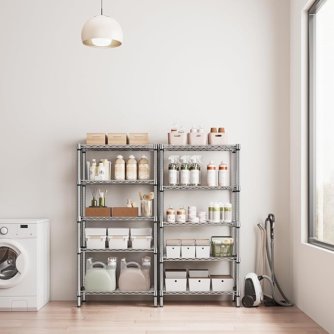 1250 lbs 5 Tier Shelf Metal Storage Shelves Shelving Wire Rack Heavy Duty Closet Organizers for Garage Kitchen Bathroom Laundry Chrome 13.8" D x 29.5" W x 59.5" H-Ruum Studio Home