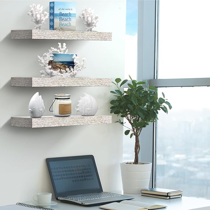 Sorbus Floating Shelves - 3 Pack 16 Inch Rustic Wall Shelves for Bedroom, Kitchen, Living Room, Bathroom Shelves, Home Decor, Office - Floating Shelf for Trophy, Books, Frames, Toilet Paper-Ruum Studio Home