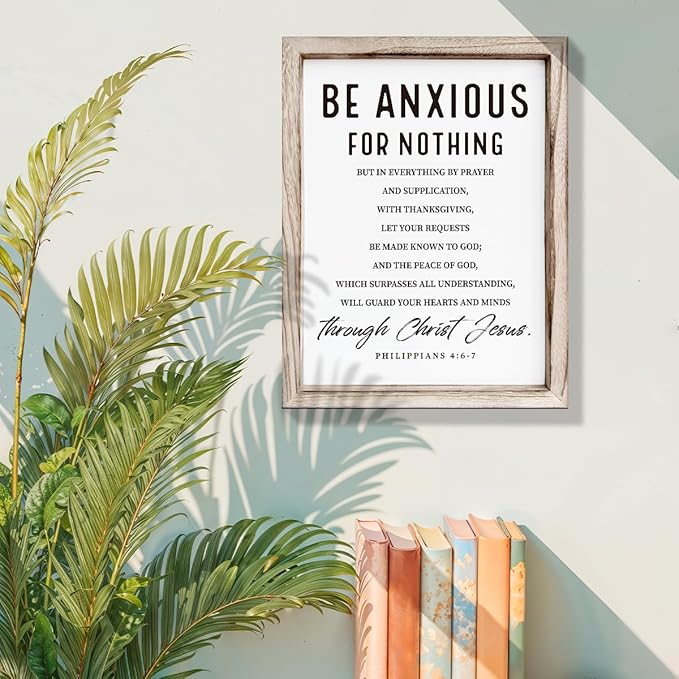 Christian Wooden Wall Signs, Farmhouse Home Decor, Christian Hanging Decor, Living Room Decors, Framed Wall Plaque Sign 15 * 11.5 inches, Be Anxious for Nothing Sign-Ruum Studio Home
