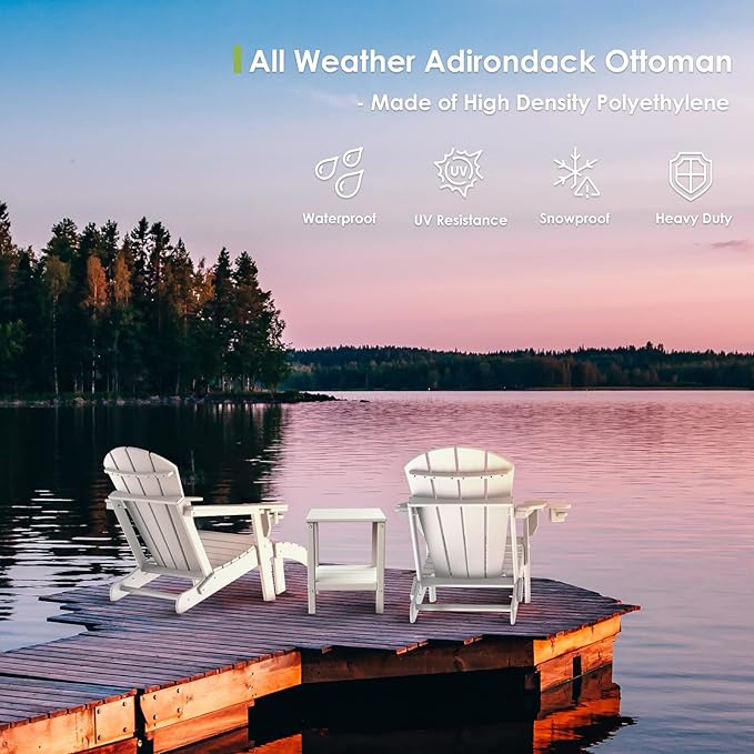 GREENVINES Adirondack-Ottoman | HDPE Plastic | Outdoor Footrest | All Weather | Foot Rest | Foot Stool | White | for Adirondack Chair | for Patio Backyard Pool-Ruum Studio Home