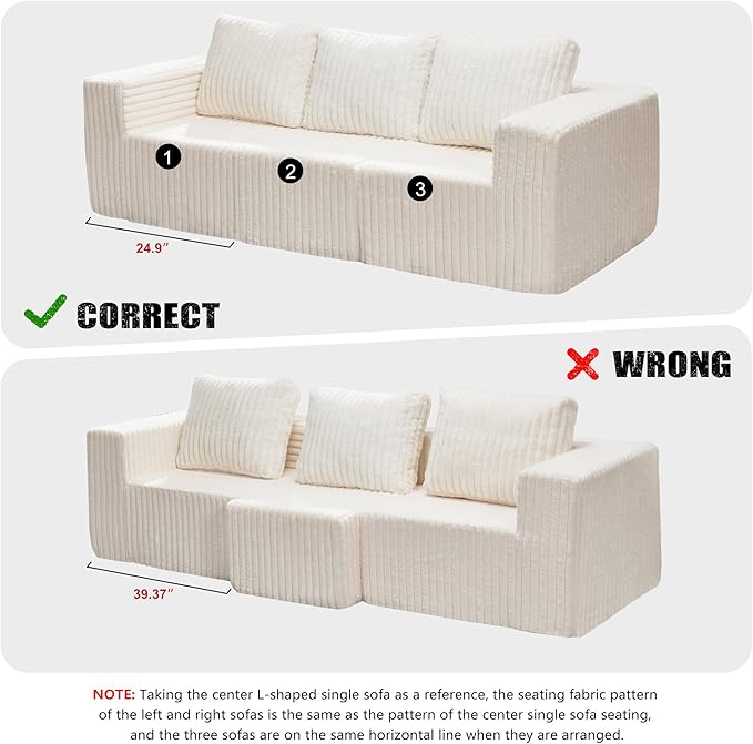 Modular Sectional Sofa 3-Seater Modular Couch with Deep Seat Memory Foam Cloud Chair with Pillows Oversized Sectional Sofa for Living Room Bedroom (Strip White, 3-Seater)-Ruum Studio Home
