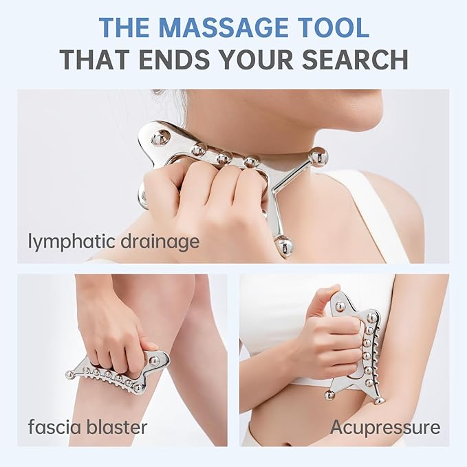 Metal Body Gua Sha Tool, 5 in 1 Muscle Scraper Tool, Lymphatic Drainage Massager for Self Care, Fascia Blaster for Cellulite, Trigger Point Massage Tools for Pain Relief-Ruum Studio Home