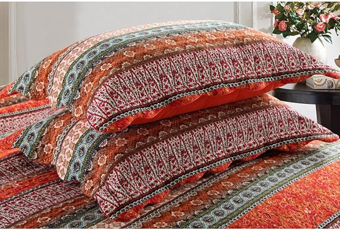 NEWLAKE Striped Classical Cotton 3-Piece Patchwork Bedspread Quilt Sets, King Size-Ruum Studio Home