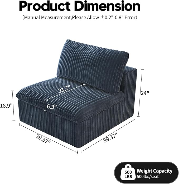 Ottoman, Modular Sectional Sofa,Cushion Covers Removable, Minimalist Couch for Modern Living Room Sofa Sets for Office House,Bedroom and Apartment,No Assembly Required,Blue-Ruum Studio Home