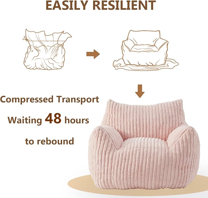 Giant Bean Bag Chairs for Adults Teens, Large Bean Bag Sofa Chairs with Filling Comfy Fuzzy BeanBag Chair with Armrests for Bedroom Living Room Reading-Ruum Studio Home