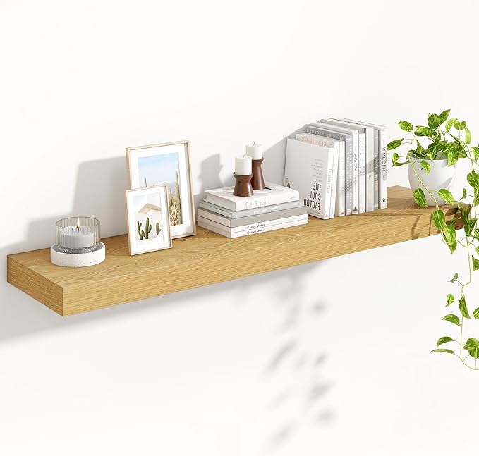 Heimlove 48" Floating Shelves for Wall,10 Deep Rustic Wood Storage Wall Shelves with Heavy Duty Brackets for Bathroom,Bedroom,Kitchen,Living Room,Office,Oak Color-Ruum Studio Home